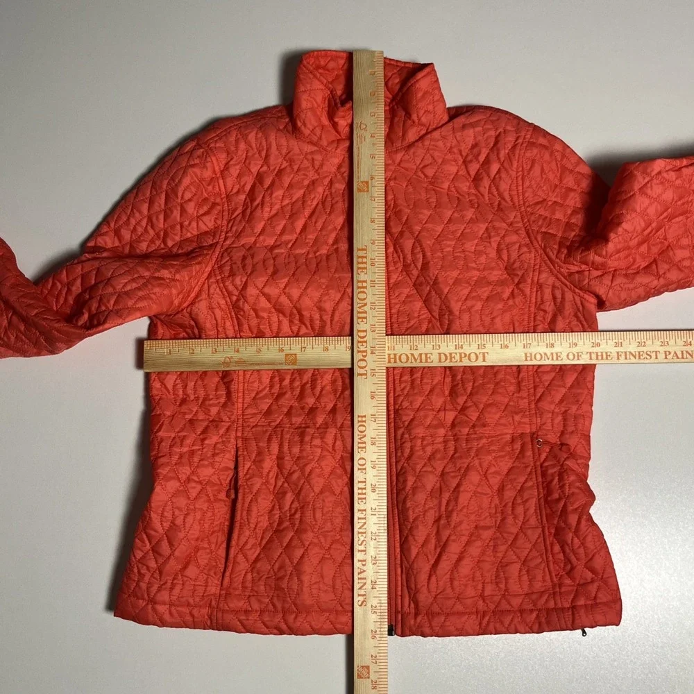 Lands‎ End Primaloft Quilted Jacket Orange Coral Full Zip Mock Neck Size M 10-12